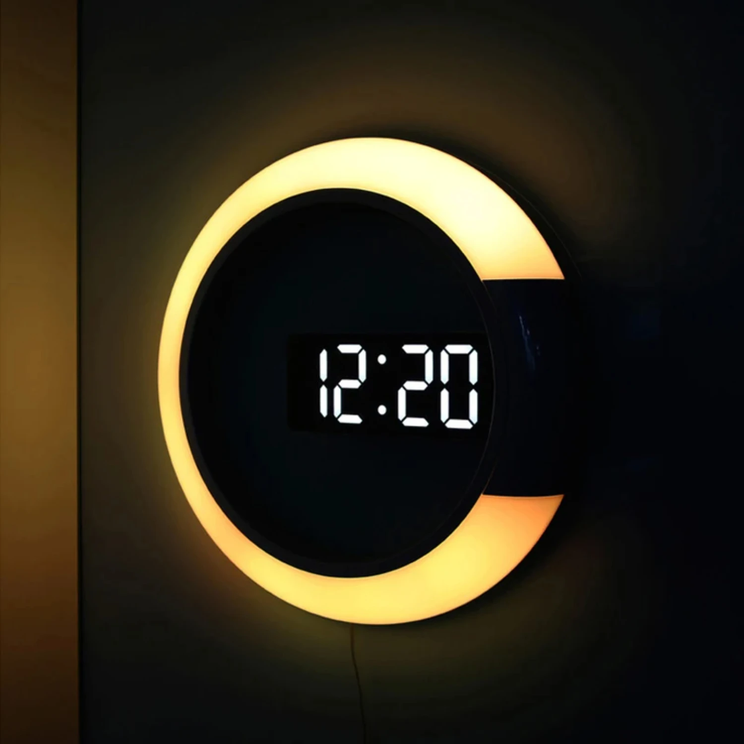 

LED Nightlight Digital Wall Clock Alarm Mirror 3D Hollow Watch Table Clock 7 Colors Temperature for Home Living Room Decorations