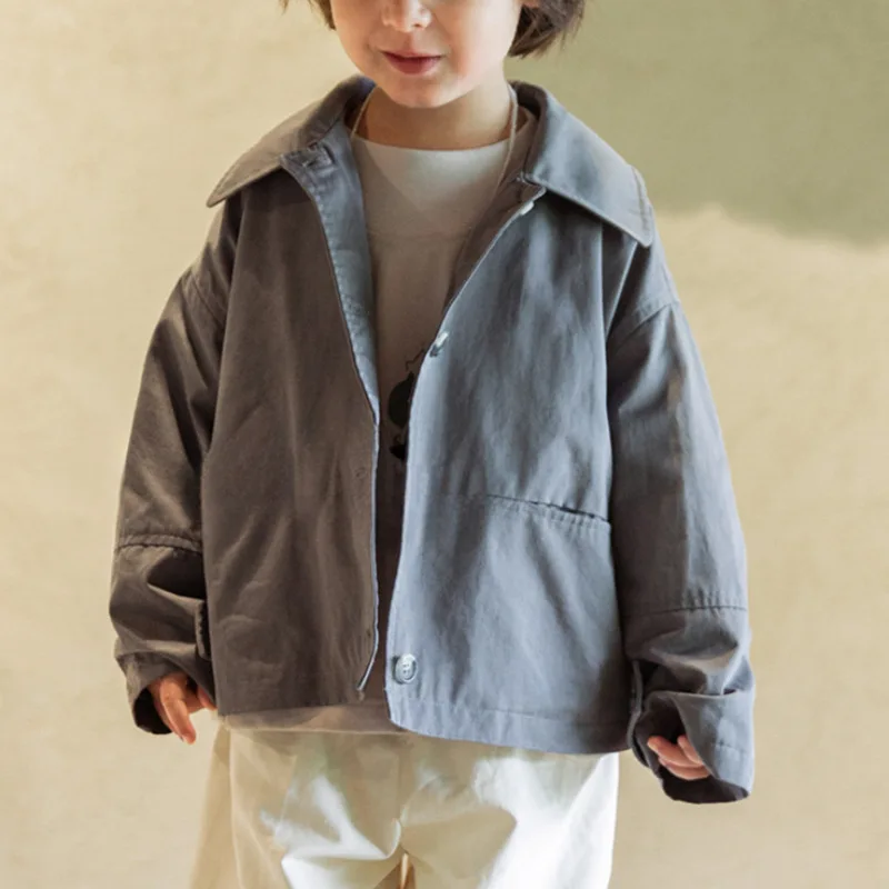 

2025 Children's Autumn New Solid Color Design Handsome Street Style Shirt Loose Coat