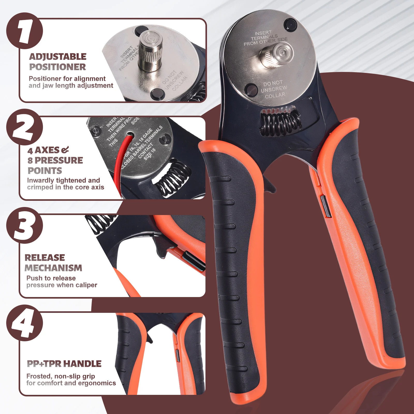 Winholder Deutsch Crimp Tool Closed Barrel Crimper 4 Way Indent 14 16 18 AWG Cables Deutsch Connector For Electrical Repair Tool