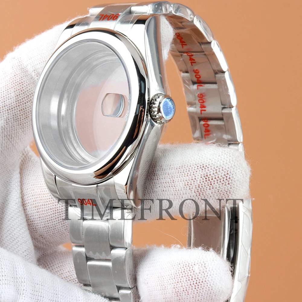 With Dial Hands Oyster Bracelet Set Watch Case 36mm/39mm Sapphire Glass For NH35 NH36 Movement Silver Waterproof DATEJUST Case