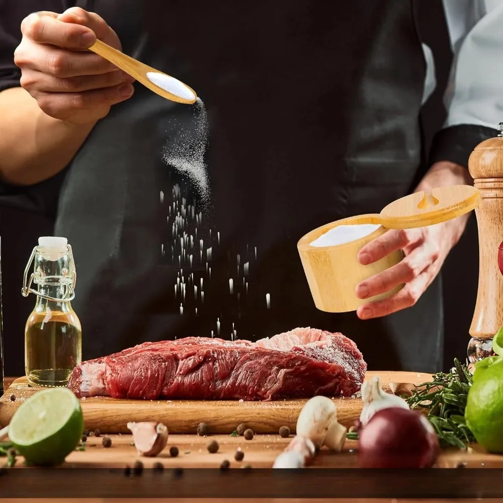 

Bamboo Spice Shaker With Magnetic Lid Salt Shaker Round Spices Container Set For Kitchen Storage Pepper Sugar Herbs