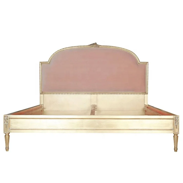 

* High Quality Bedroom Furniture French Vintage Soft Bag Fabric Solid Wood Double Bed