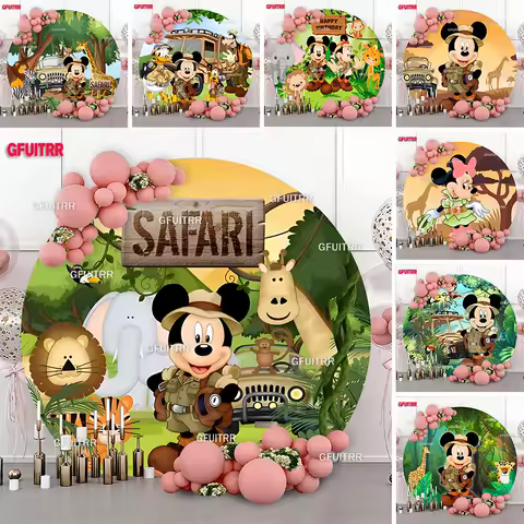 Safari Mickey Minnie Mouse Theme Circle Backdrop Cover Boy Girl Birthday Round Party Baby Shower Supplies Decorations Banner