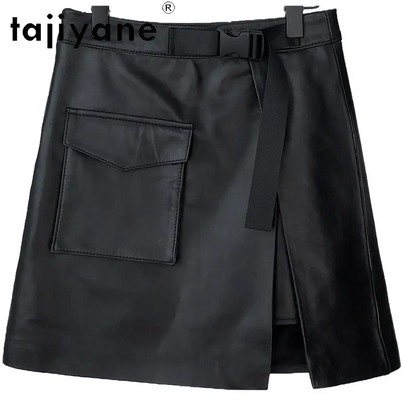 TAJIYANE Real Leather Skirt Sheepskin Cargo Skirts for Woman A-line Midi Skirt High Waist Black Skirts 2026 Woman Large Size 치마