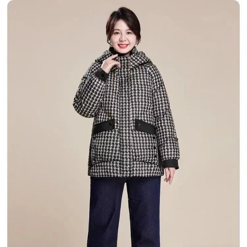 Women's Autumn Winter Top Coat Cotton Coat Houndstooth Warm Thickened Retro Simple Comfortable Loose Casual Soft Niche Versatile