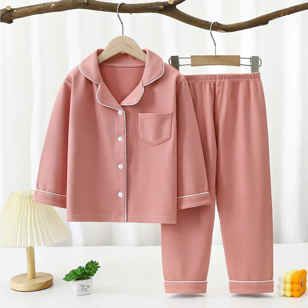 1-16 Years Toddler Baby Kids Unisex Casual Pajama Suit Boy Long Sleeve Front Pocket Lapel Tops+ Long Pants Girl Pajama Sets