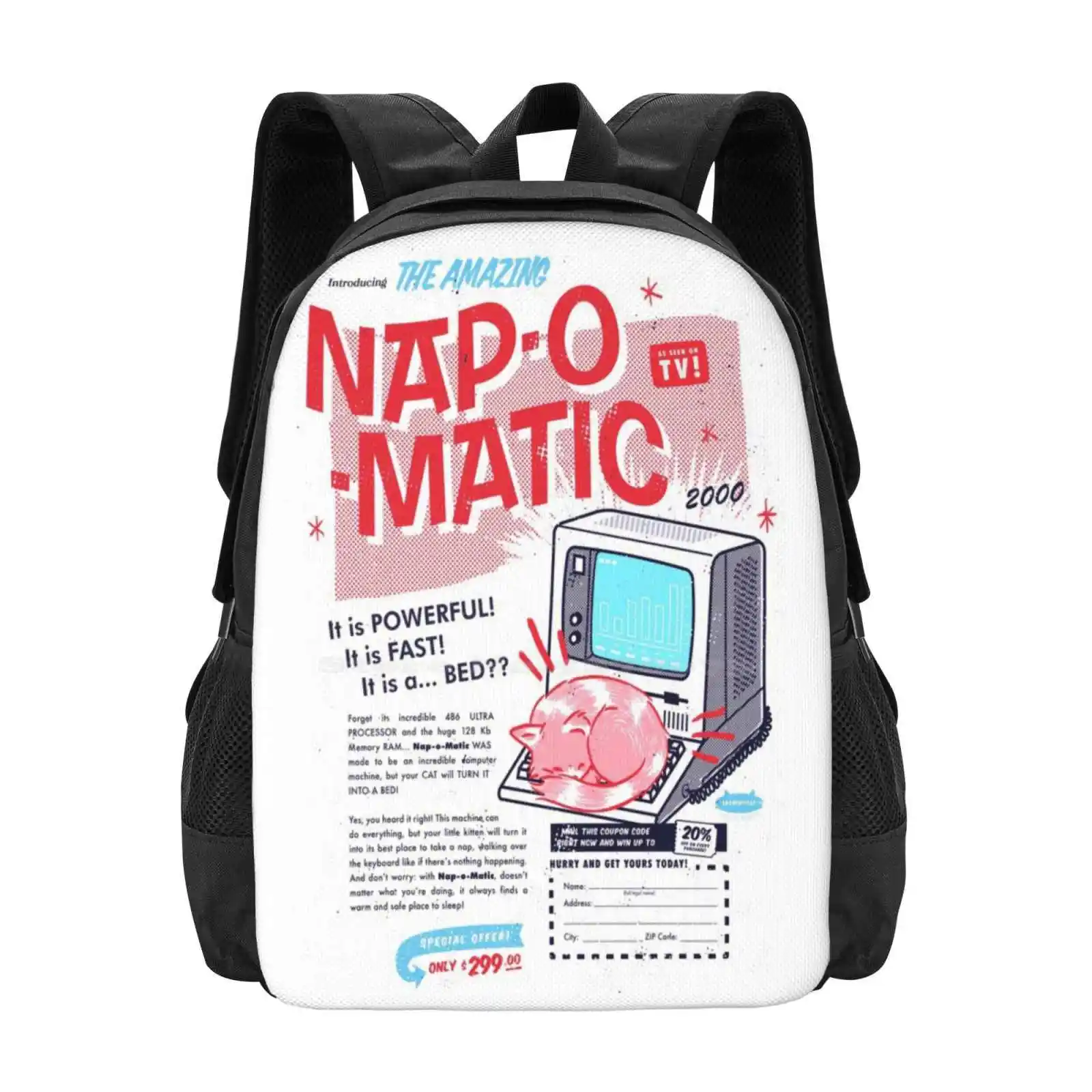 

Nap-O-Matic Hot Sale Schoolbag Backpack Fashion Bags Nap Sleep Cats Kitty Kitten Automatic Computer Pc Macbook Lazy Laziness