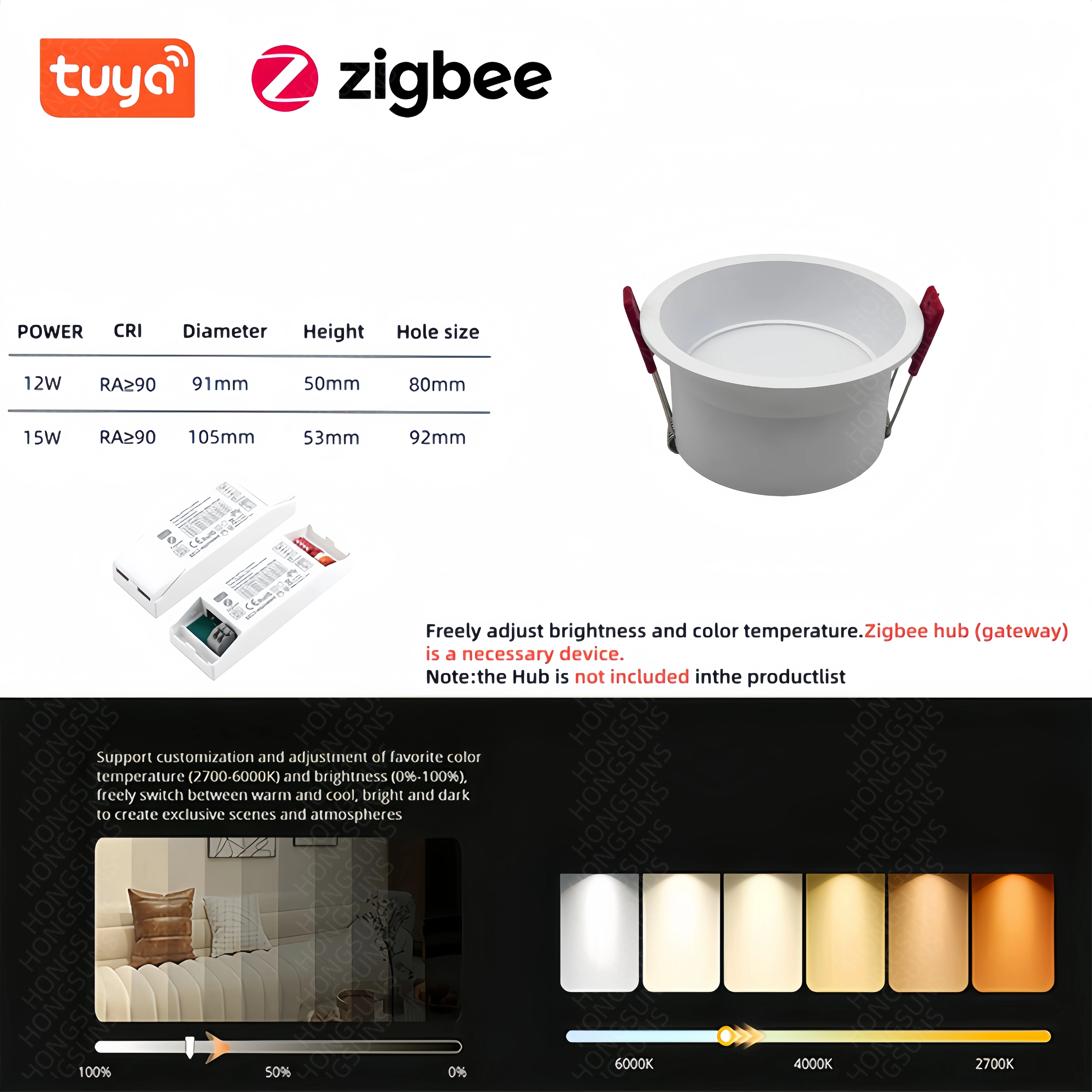 Tuya Zigbee/ DALI/ Matter/3000K/4000K/6000K/DIM Recessed Anti-glare LED Downlight White Home Living Room Bedroom Lighting