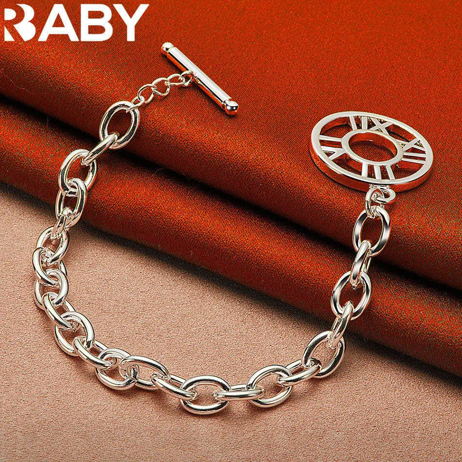 

URBABY 925 Sterling Silver Roman Numeral Disc Chain Bracelet For Men and Women Fashion Jewelry Classic Elegant Birthday Gift
