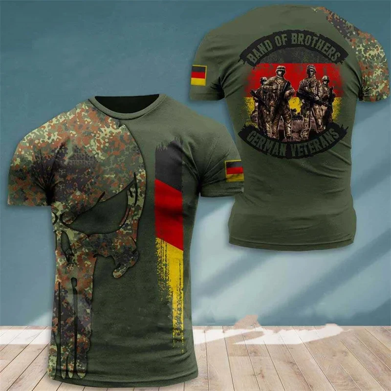 Germany National Flag Camouflage Graphic T Shirt for Men Clothing German Eagle Emblem Camo T-shirt Forest Combat Tee Shirts Tops