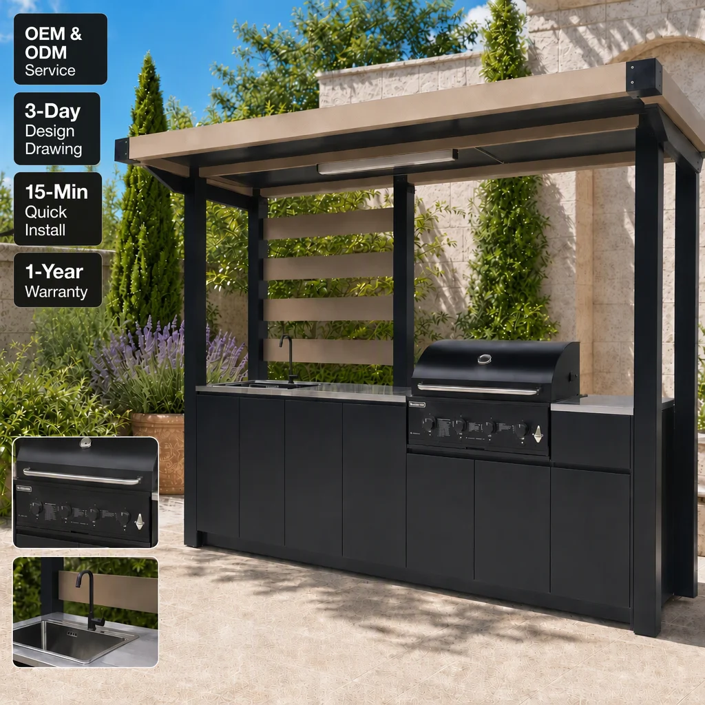 Modular Aluminum Alloy Weatherproof Outdoor Kitchen Cabinet Set Storage For Villa Patio Hotel Apartment BBQ Project
