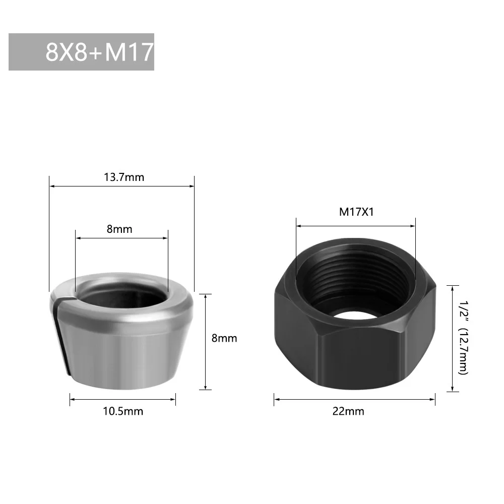 1pc/2pc/5pc adaptador de mandril de pinça m17 6/6.35/8/10mm com porca gravura máquina de corte roteador bit accessor adaptador de mandril de pinça