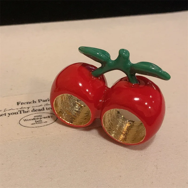 HANGZHI INS Colourful Enamel Oil Drip Irregular Cherry Strawberry Apple Ring Fashion Creative Chunky Jewelry For Women 2025 New