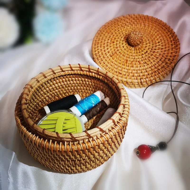 Handmade Storage Box Woven Baskets Picnic Rattan Basket Wicker Small Woven Storage Bin Autumn Vines Handwoven Basket With Lid