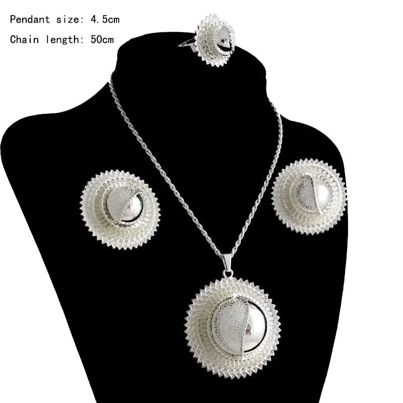 Shamty Big Size Ethiopian Bridal Jewelry Sets For Women African Silver Color Sets Nigeria Sudan Eritrea Kenya Wedding Gift