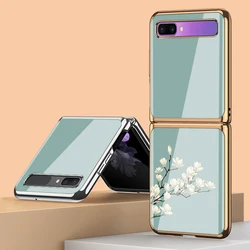 Zflip4 Funda-携帯電話ケース,Samsung Galaxy z,フリップトップ4 3 2 1,強化ガラスシェル,Magolia Flower coque,z fli3 Capa