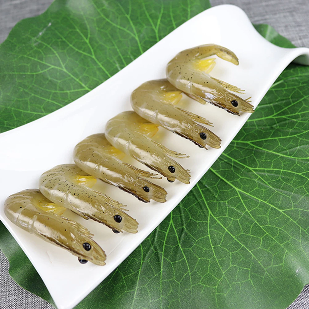 

5pcs Green Shrimp Props Plastic Simulation Toys Model Kids Decorative Fake Food PVC Shrimp Realistic Display Home Supermarket