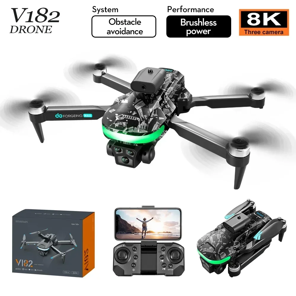 V182 Drone HD 4K 1080P sudut lebar kamera pencegah halangan WIFI FPV RC lipat Quadcopter Dron helikopter hadiah mainan