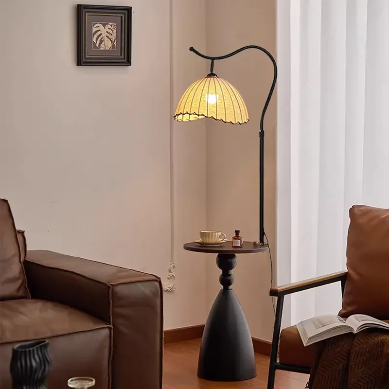 Antique Floor Lamp Retro Living Room Sofa Side Atmosphere Bedroom Bedside Storage Integrated Vertical Desk Lamp Crescent