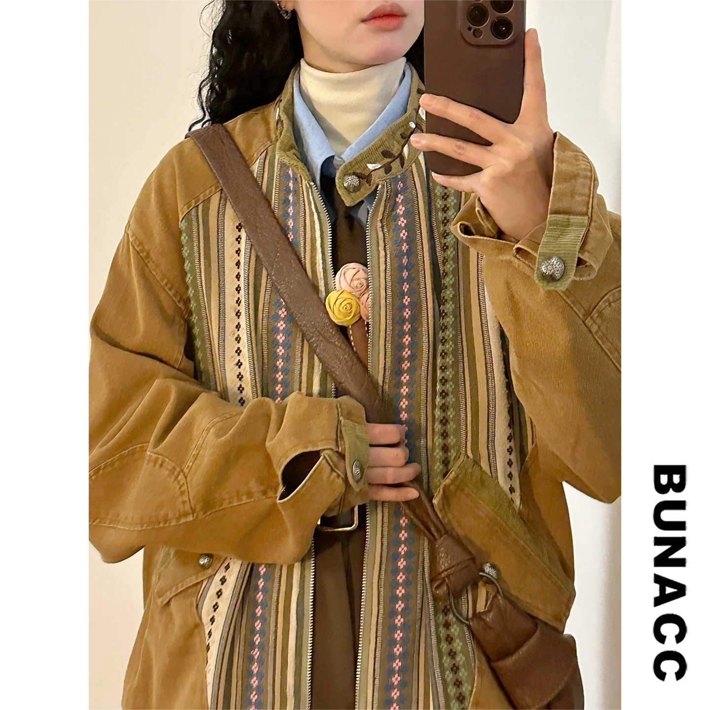 

Весенняя американская ретро-куртка унисекс в стиле кэжуал с цветными блоками, свободного кроя, BUNACC2026, молодежная, ветрозащитная, с длинными рукавами, на молнии