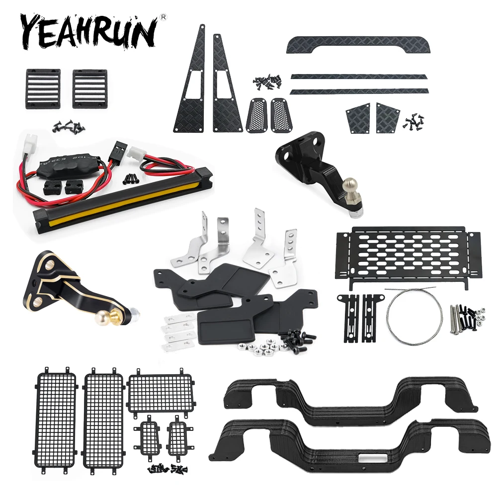 YEAHRUN Simulation Skid Plate Protective Net Fenders Tow Shackles Light for TRX-4M Defender 1/18 RC Car Upgrade Decoration Parts