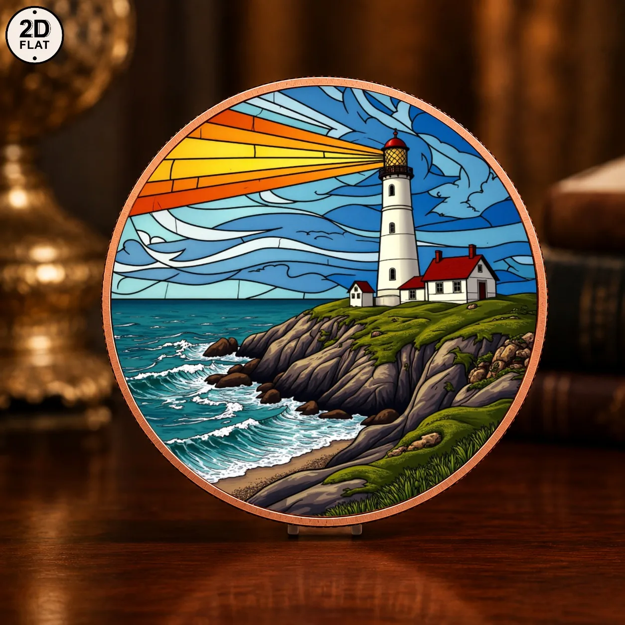 1pc 1oz .999 Fine Copper Lighthouse Commemorative Coin Color Print Sea Wave Cliff Collectible Medal Souvenir Gifts for Holiday