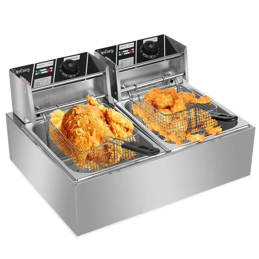 

FastHeating Commercial Deep Fryer With Basket 25.4QT Double Tank Electric Fryer, Adjustable Temp 140392F, Countertop Oil Fryer f