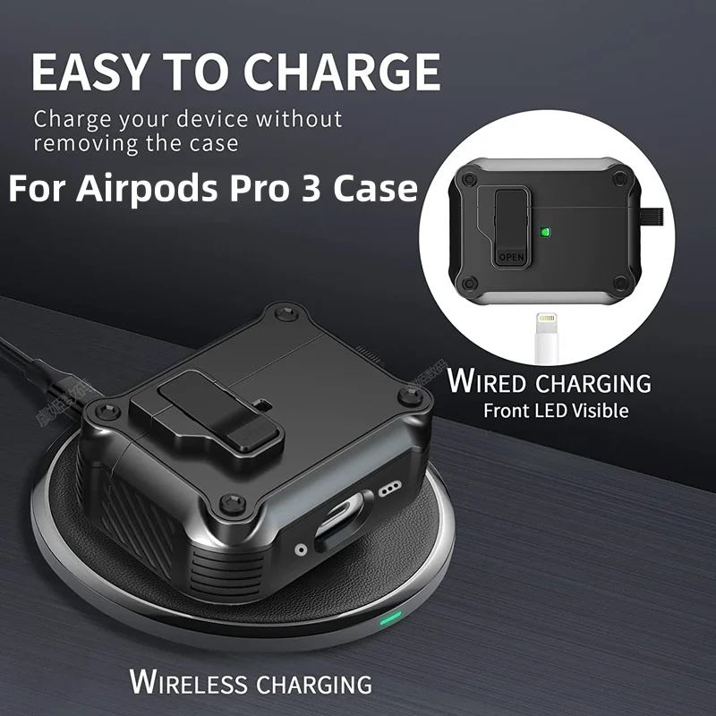 AirPods Pro 3 (2025)用イヤホンケース、安全ロック付き自動ポップアップ保護ケース、Apple AirPods Pro 3用クリーニングキット付き