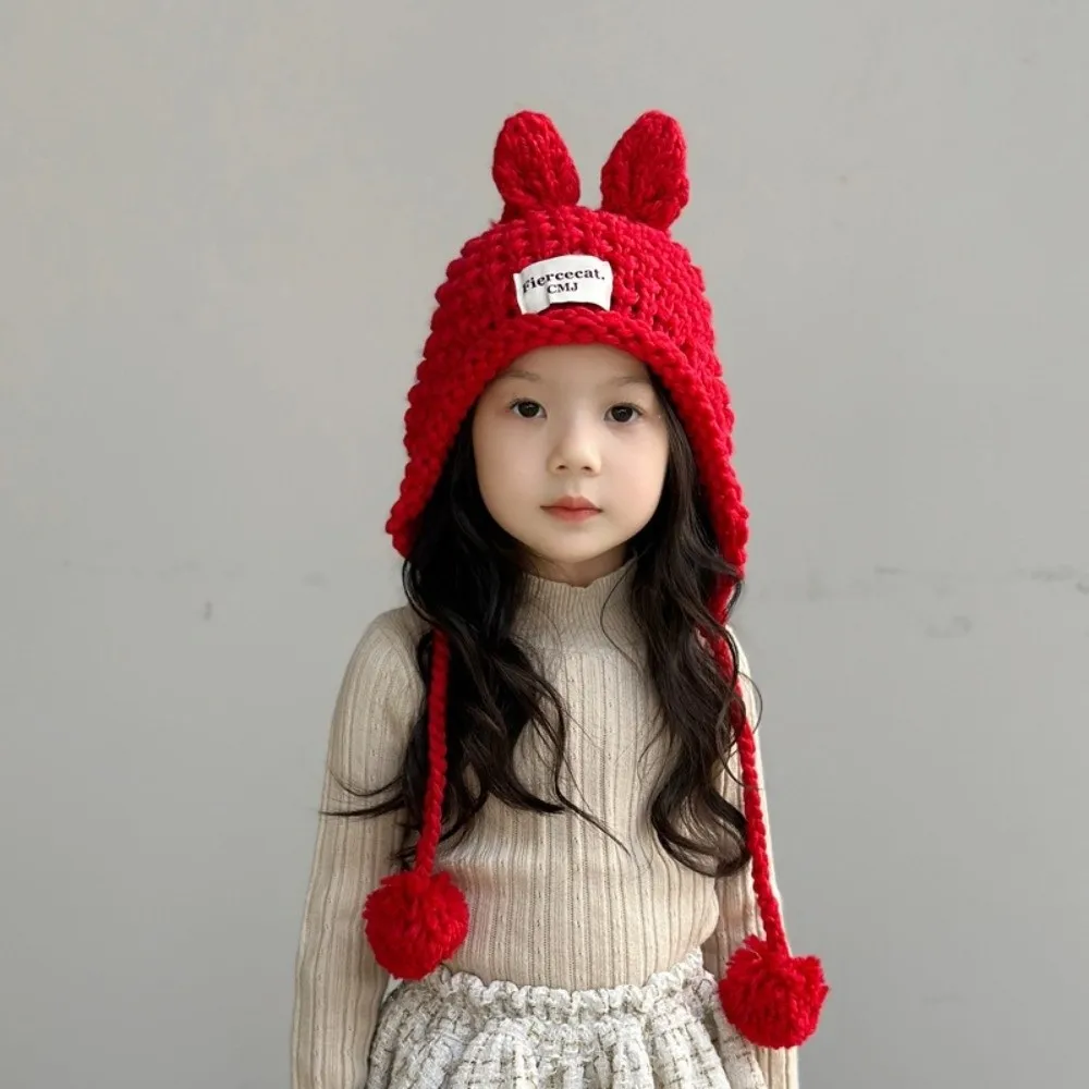 

Korean Solid Color Baby Crochet Hat Rabbit Ear Autumn Winter Hand Knitted Cap Outdoor Soft Warm Ear Protection Cap Toddler