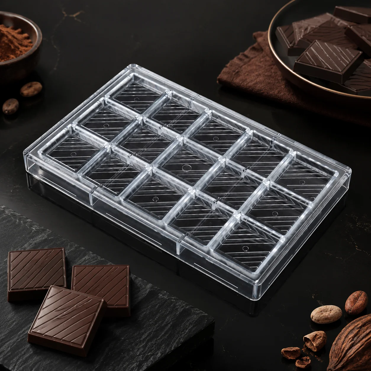 Square Chocolate Mold, Food-Grade Hard Plastic Wide-Body Filled Candy Mold, Baking Tool for Bakers & Dessert Shops