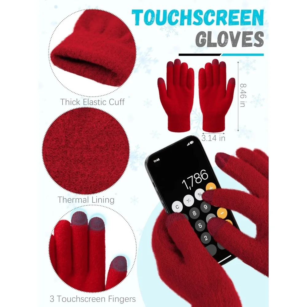 الشتاء قبعة قبعة وشاح قفازات، الدافئة الصوف متماسكة قبعة وشاح طويل الرقبة أدفأ شاشة تعمل باللمس قفازات الشتاء مجموعة هدايا للنساء