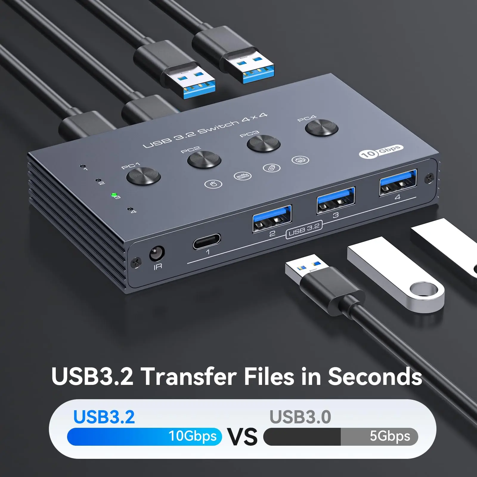 2025 새로운 USB 3.2 스위치 선택기 4 컴퓨터 공유 4 USB 장치, 4 포트 USB 스위처 공유 키보드 마우스 프린터 스캐너