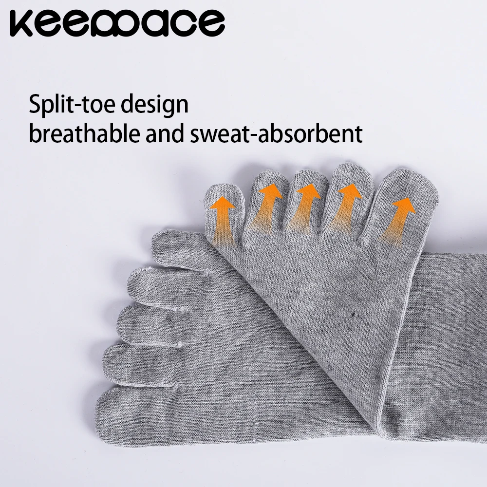 Keeppace 3 Pair Five Finger Socks Women's Pure Cotton Five Toe Socks Sweat Absorbing Mid Tube Split Toes Socks Women Yoga Pilate