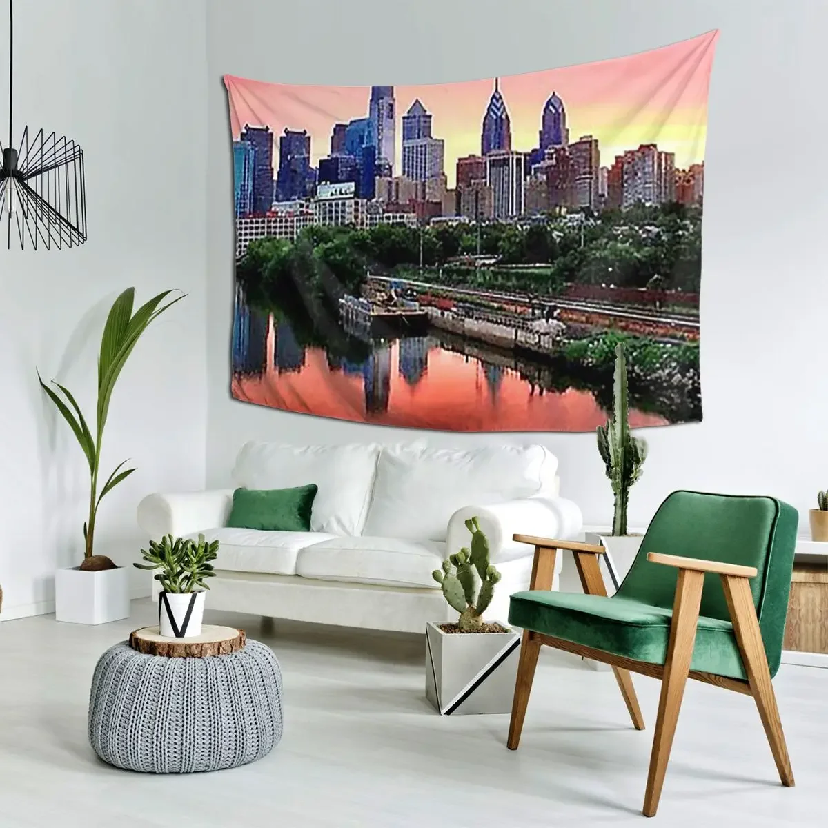 Colorful Philly Skylin Tapestry Funny Wall Hanging Aesthetic Home Decoration Tapestries for Living Room Bedroom Dorm Room