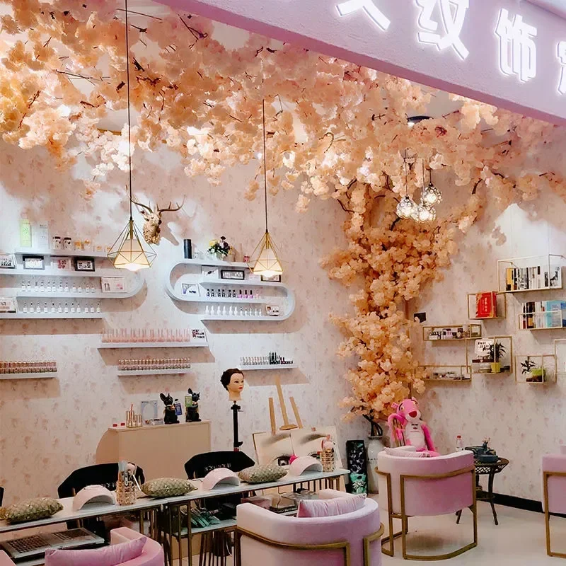 Cherry Tree Artificial Cherry Tree Rattan Artificial Flower Silk Wedding Background Wall Decoration Flower Home Decoration