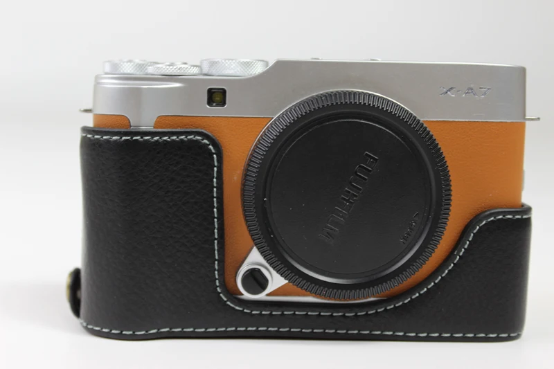 Capa de Couro Real Genuine para Fujifilm, Camera Bag, Half Body Base, Proteção Tampa Inferior Abertura, X-A7, XA7, XA5, X-A10, XA10, XA20