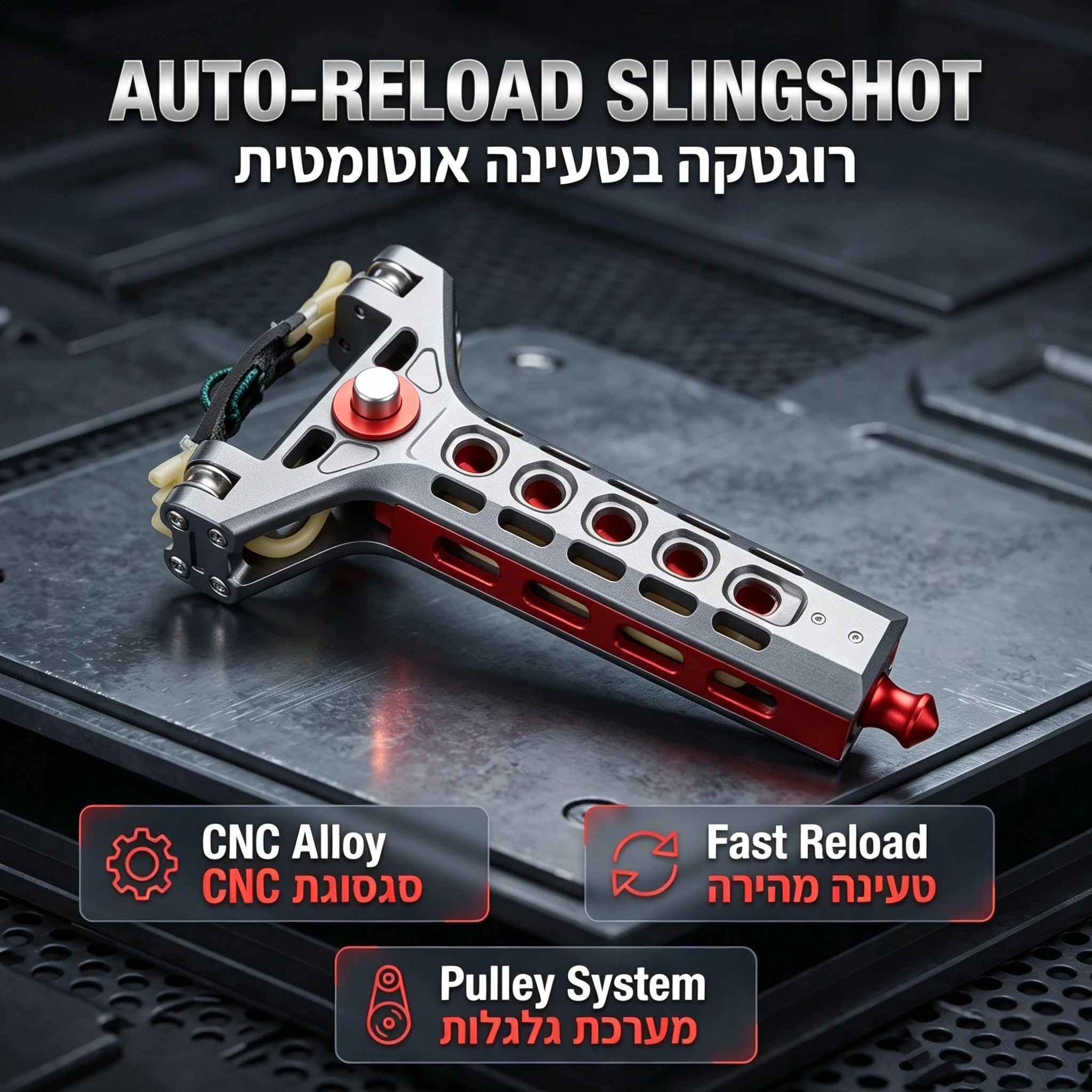 Portable EDC Metal Slingshot Toy CNC Machined Auto-Reload Rapid-Fire Launch for Camping Target Practice Outdoor