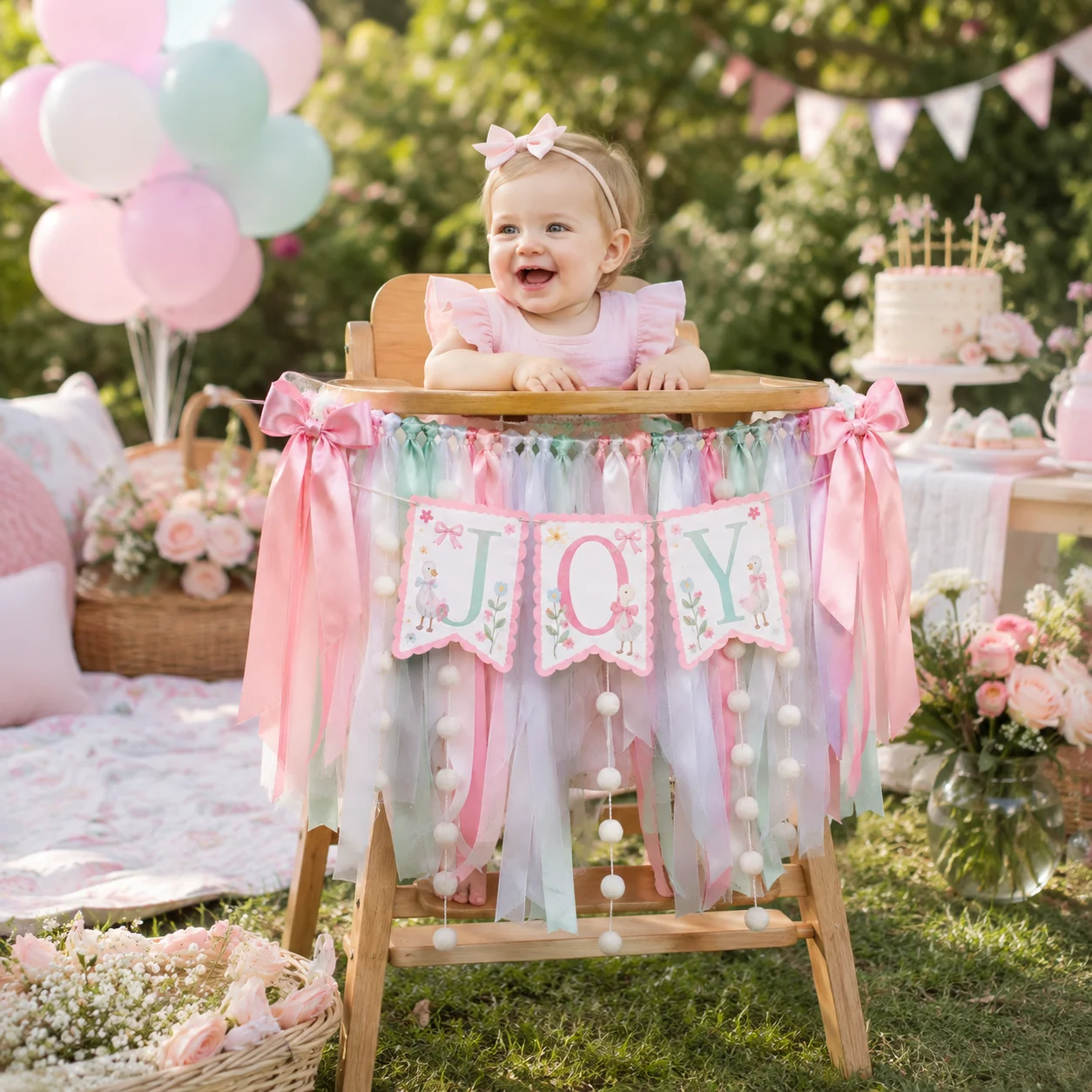 Personalized Silly Goose High Chair Banner Custom First Birthday Decor Pastel Ribbon Garland Baby One Year Cake Smash Decoration view 4