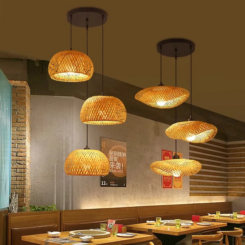 Newest Bamboo Pendant Lamps Ceiling Lights Rattan Wicker Lustre Hand Knit Braiding Suspended Home Dining Braided Decoration HOT