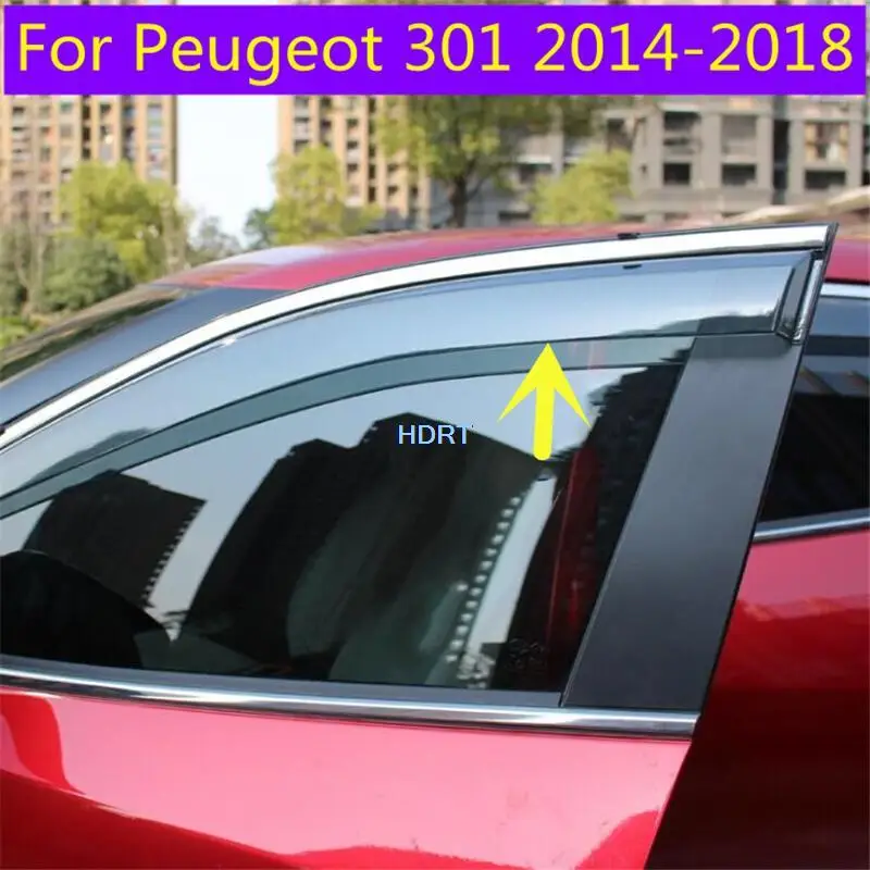 

For Peugeot 301 2014-2018 4pcs Window Visor Vent Shade Rain Sun Guard Deflector Awnings Shelters Covers Car Styling Accessories