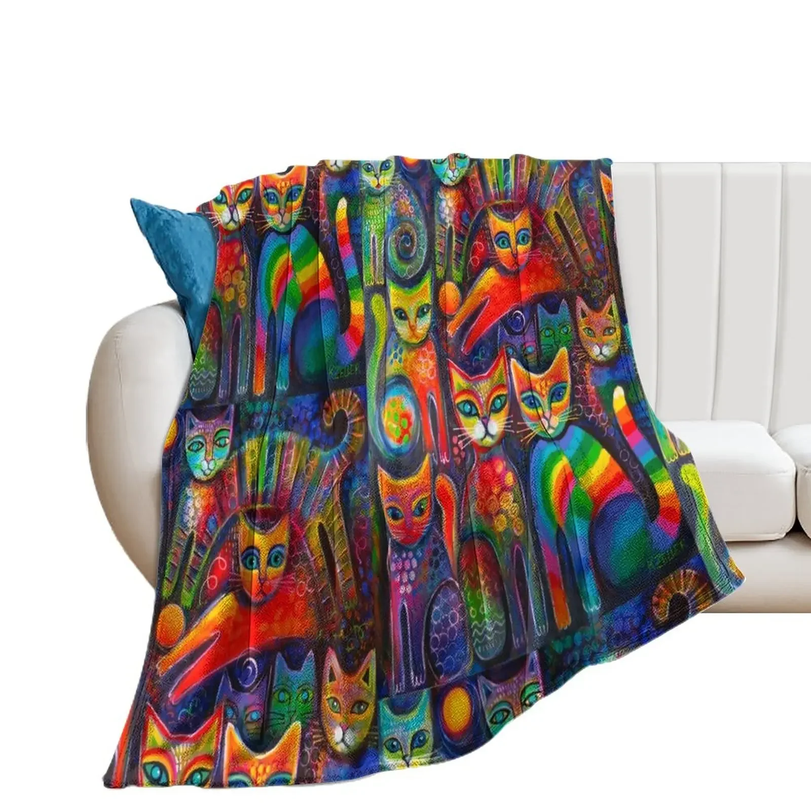 

Rainbow cats acrylics Throw Blanket Travel Quilt Designers Blankets