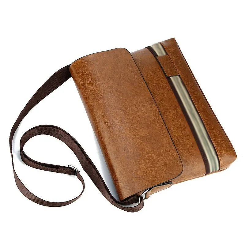 PU Leather Color Stripe Men's Briefcase Men's Executive Briefcase Shoulder Retro Business Work Messenger Bag Side Designer Style