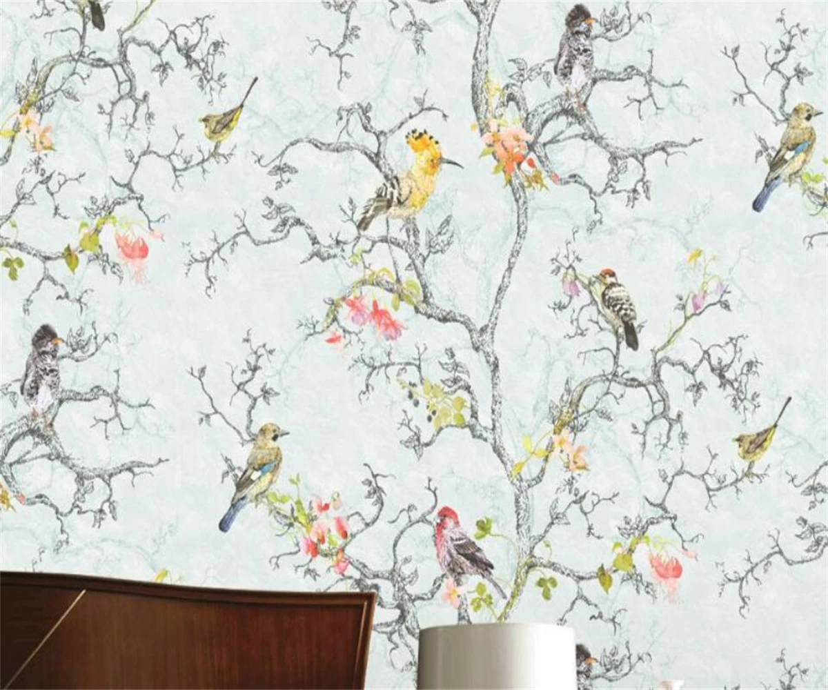 Hand painted flower and bird tile pattern Embossed material self-adhesive material wallpaper background wall home decoration
