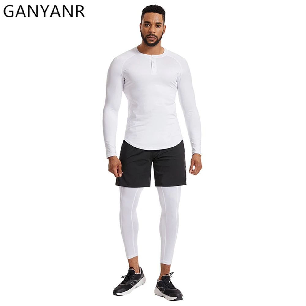 GANYANR New In Matching Men's Sports Set Gym Sportswear Sweatsuit Tracksuit Jogging Rashguard Suit Running Fitness Wear Pants