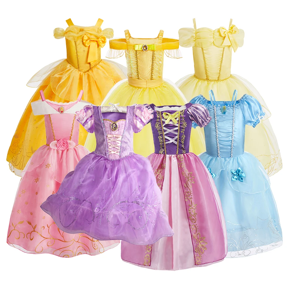 Children Rapunzel Vestidos Girls Bell Elo Dress Girls Short Sleeve Ball Gown Stage Performance Halloween Kids Cosplay Dresses