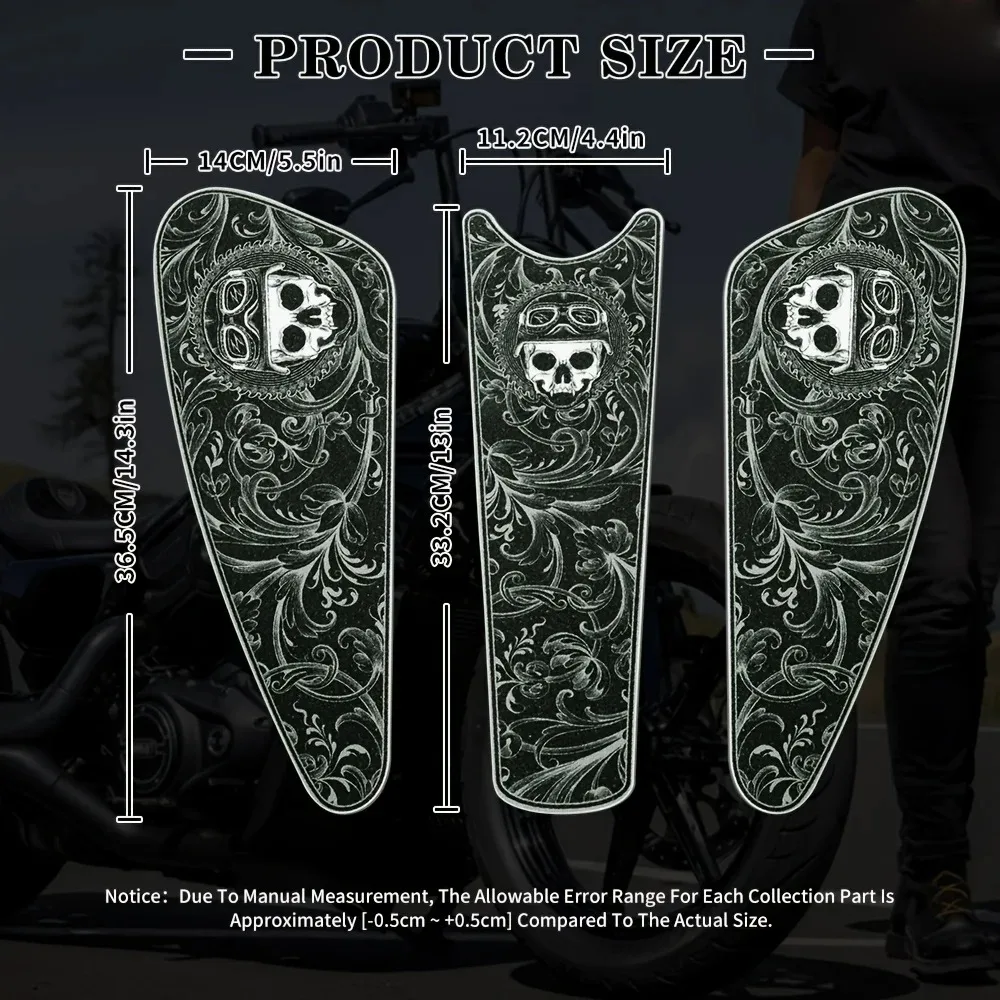 3Pcs/sheet Extra Large Motorcycle Fuel Tank Sticker, Retro Gothic Pattern, PVC Material, Suitable for Harley Sportster
