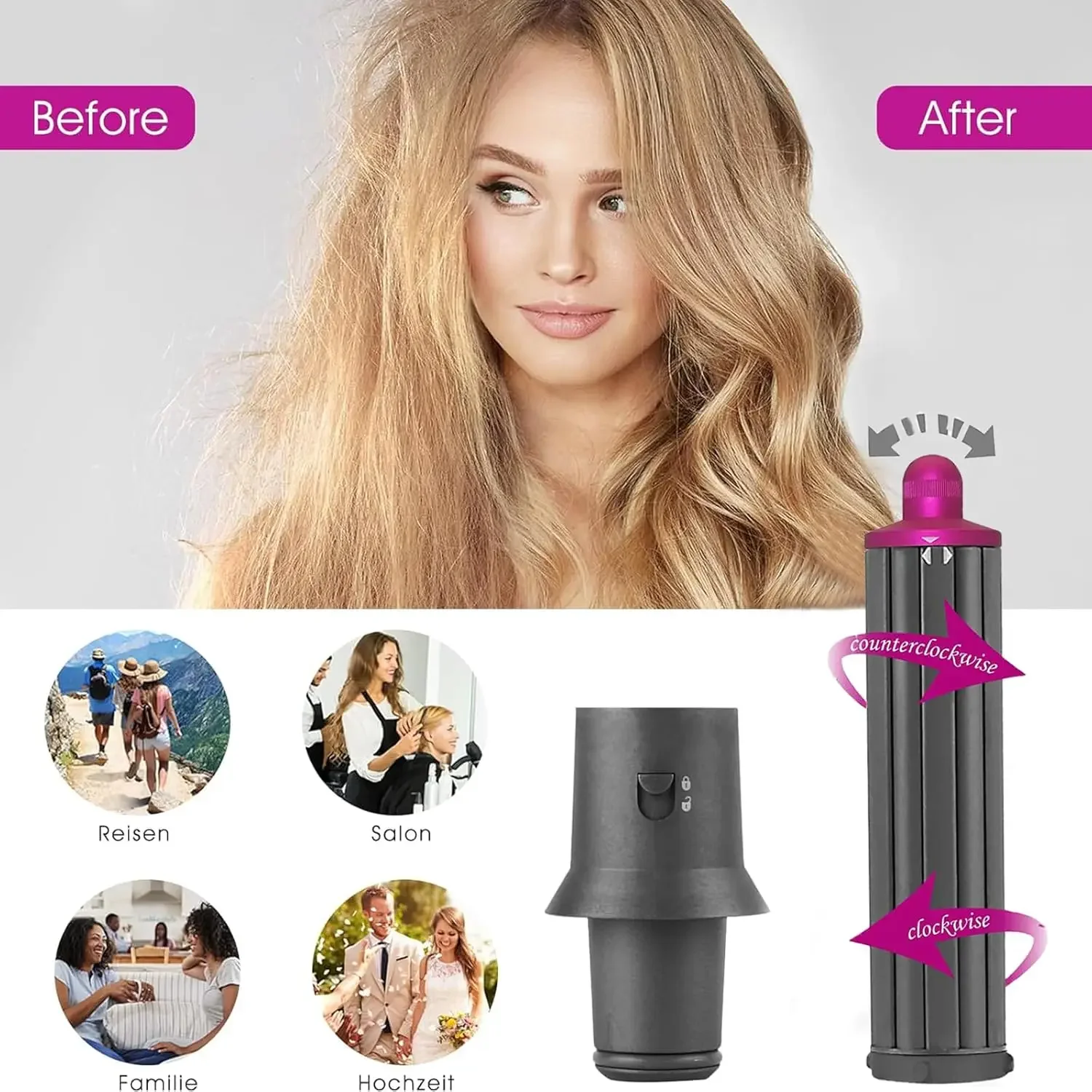 40MM/30MM 2 in 1 Curling Barrels for Dyson Airwrap Styler Using an Adapter Converting Hair Dryer To Airwrap Curling Iron