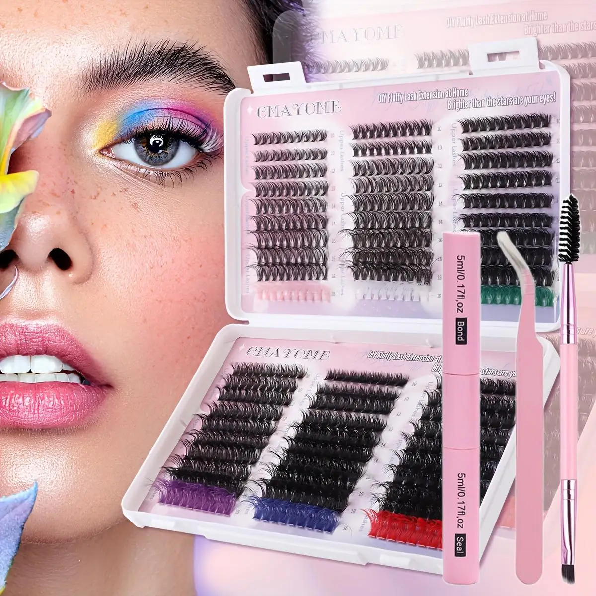 571 個 DIY まつげバンドル キット - カラー ブレンド、D ロール接着剤、密封された独立したまつげ、ブラシ、ピンセット - 初心者向け