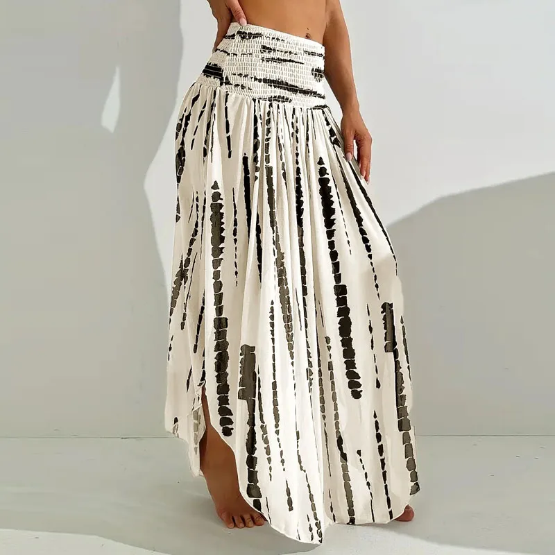 

Модные летние юбки с принтом, женская юбка, элегантная длинная юбка, женские белые милые юбки трапециевидной формы с эластичной резинкой на талии для женщин Faldas Q380