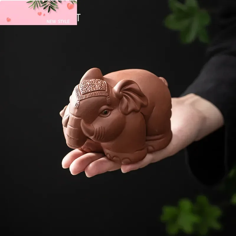 

Китайский фиолетовый глиняный чайный питомец, удача, скульптура слона ручной работы, ремесла, статуя животного, украшения, настольный декор, чайный сервиз